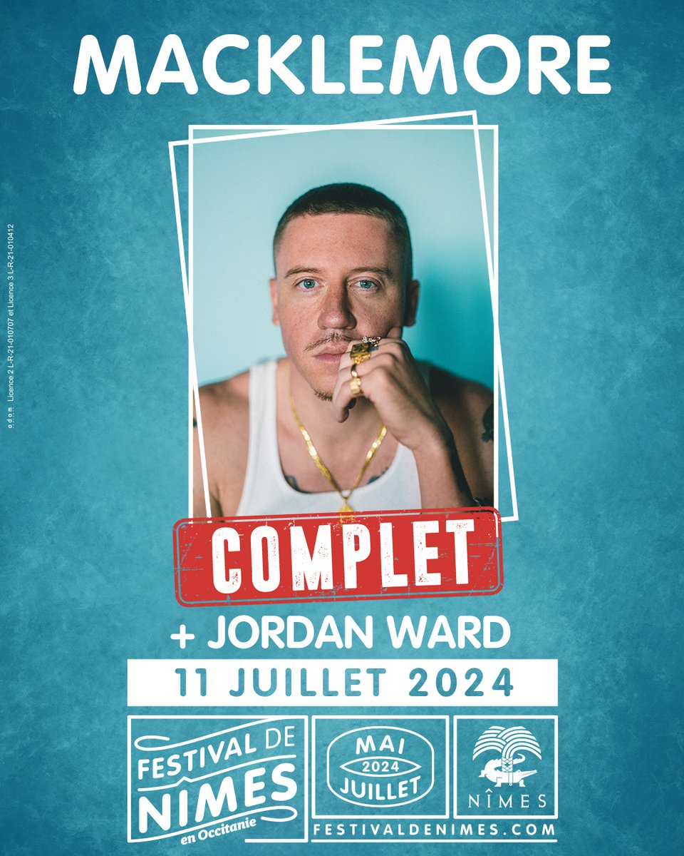 🚨 Le concert de @MACKLEMORE + @JORDANWARD prévu le Jeudi 11 Juillet 2024 au Festival de NÎMES affiche désormais COMPLET !

#macklemore #jordanward #festivaldenîmes #festivaldenîmes2024 #soldout