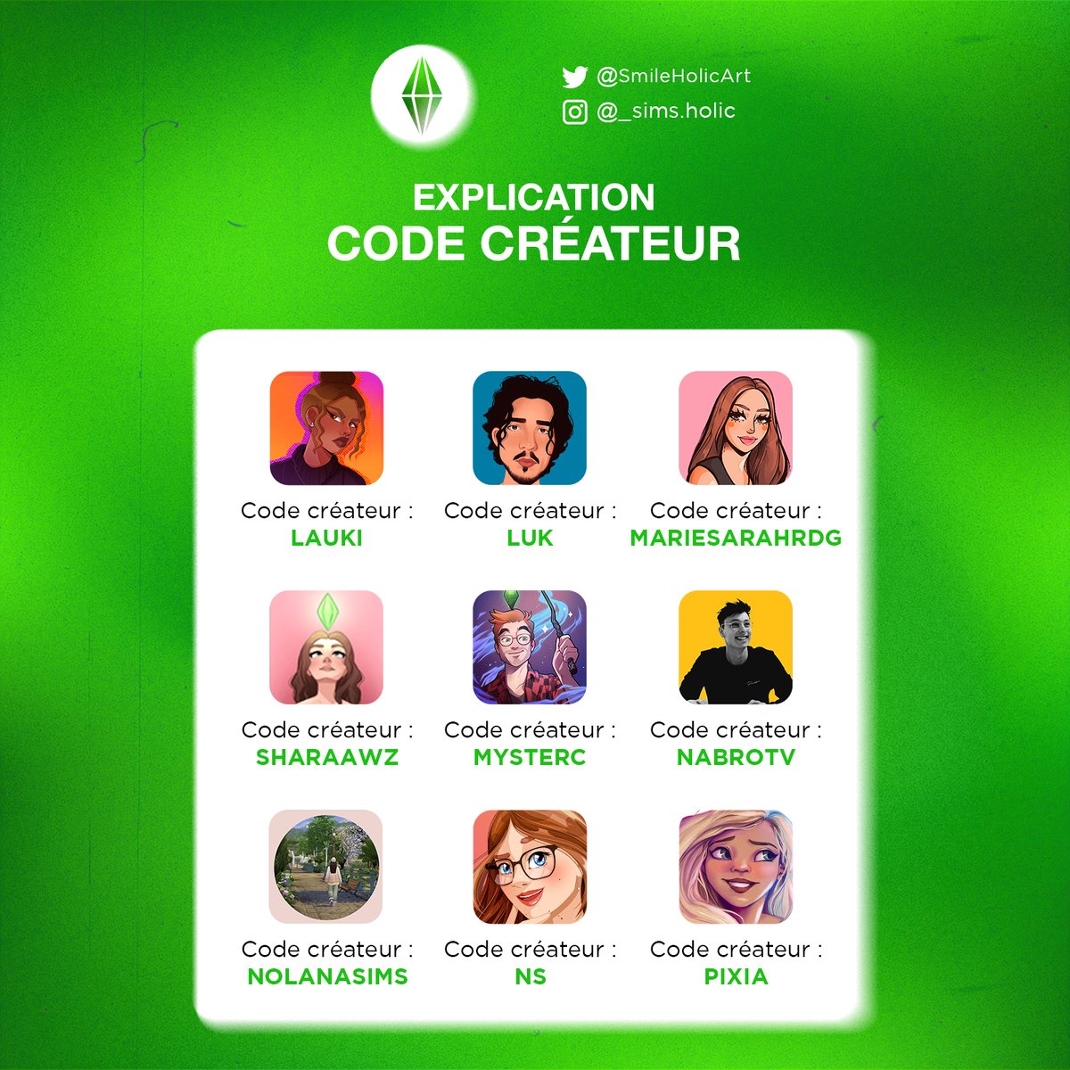 SmileHolicArt's tweet photo. C'est les soldes chez EA jusqu'au 11, n'oubliez pas les codes créateurs #TheSims4 : @AlixGood14 @BellePinte @Carosimsunivers @Cassielle__ @ChatonInGame @cissouryne @coaen_ @conjureuse @CSoinel @Laukinawa @lu_ktv @mariesarahytb @Moonnh_ @mysterc_ @NabroTV @SimsNolana etc.. https://t.co/7XKIGg8zSn