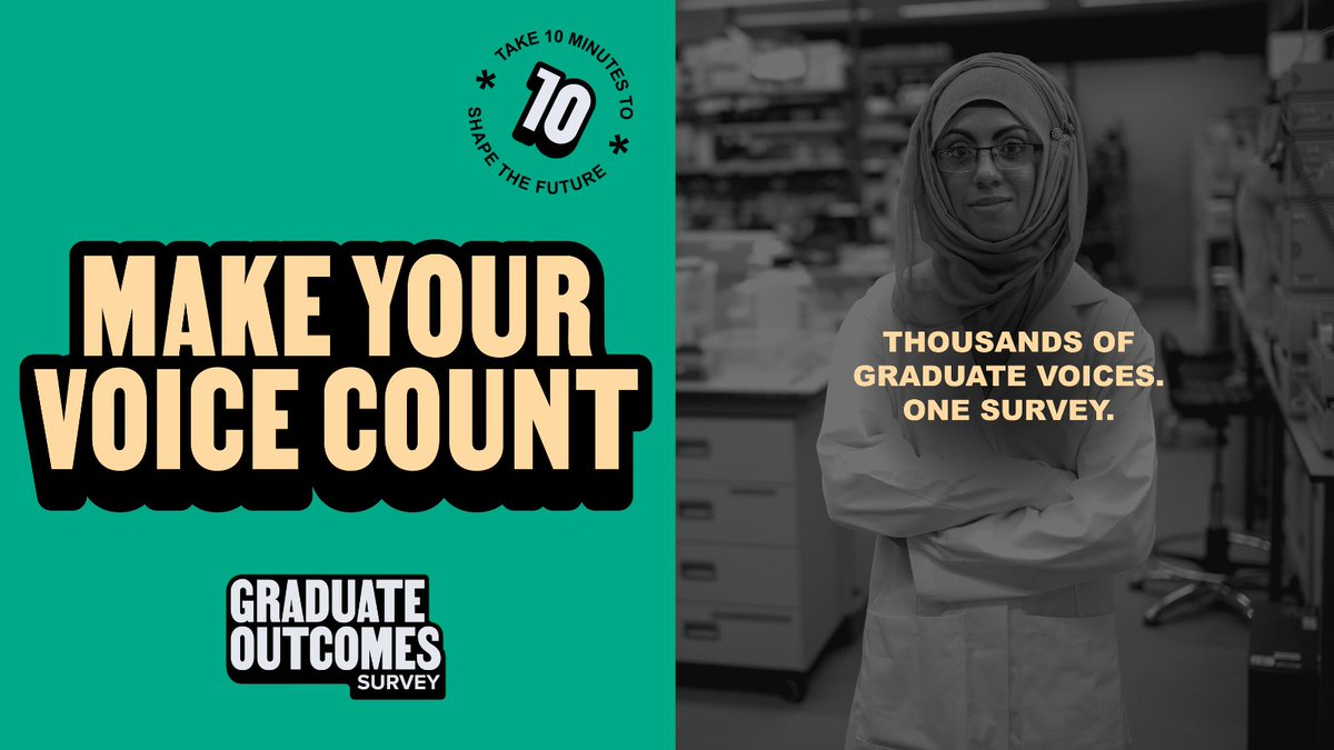 Did you know that #GraduateOutcomes is the UK’s biggest annual social survey? If you completed a higher education course between Feb - April 2023 you’ve been sent the survey via email &amp; text – it aims to understand your perspectives &amp; current status graduateoutcomes.ac.uk/about-survey