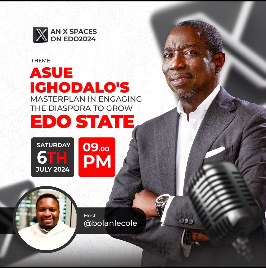 AsueCampaignOrg's tweet photo. Are you an Edolite; in the diaspora or at home, Join our conversation on X (Twitter) Spaces as we discuss @Aighodalo 's Masterplan on engaging Edo people in the diaspora to grow the state.
Don't miss it; set your reminders here https://t.co/aV8qVlsssw

#AsueIghodalo2024 https://t.co/meNJ3DDRRe