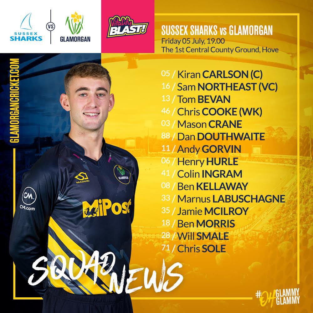 Glamorgan Cricket π (@glamcricket) on Twitter photo π¦π€π¨ππ π‘ππͺπ¦ ποΈ
Glamorgan selectors have named a 15-man squad for todayβs away <a href="/VitalityBlast/">Vitality Blast</a> game against <a href="/SussexCCC/">Sussex Cricket</a> π¦
Read more π bit.ly/SUSvGLA-Preview
#OhGlammyGlammy | #SUSvGLA π¦π€π¨ππ π‘ππͺπ¦ ποΈ
Glamorgan selectors have named a 15-man squad for todayβs away <a href="/VitalityBlast/">Vitality Blast</a> game against <a href="/SussexCCC/">Sussex Cricket</a> π¦
Read more π bit.ly/SUSvGLA-Preview
#OhGlammyGlammy | #SUSvGLA