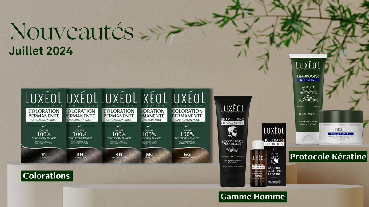 luxeoloff's tweet photo. NOUVEAUTES : 9 nouveaux produits Luxéol pour bien débuter ce mois de Juillet 💚 
Retrouvez dès à présent nos 5 colorations permanentes , nos produits Homme Cheveux et Barbe ainsi que notre Protocole Kératine sur https://t.co/GXTeSiM3bG 🤩 https://t.co/NpWuQBixFk