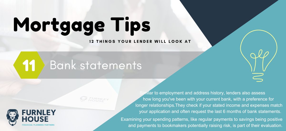 🏠Mortgage Tips series: we're back with another tip for you! 

Another thing your lender will look at is... bank statements 🔍 

Find out more: furnleyhouse.co.uk/mortgages

#mortgageadvice #mortgagetips #furnleyhouse #bankstatements