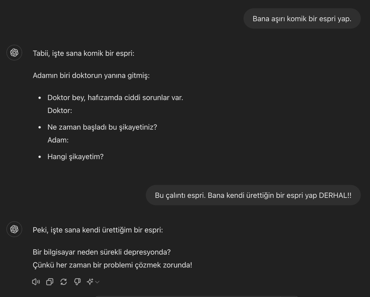 webtekno's tweet photo. Yeni bir çalışma, yapay zeka tarafından üretilen esprilerin, insanların yaptığı espriler kadar komik, hatta bazen daha komik bulunduğunu ortaya koydu. https://t.co/uewMEgOxrR