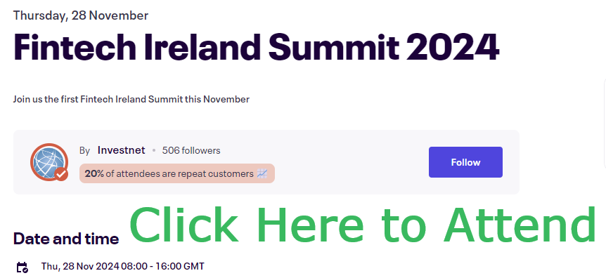 Get your early bird tix for the #FintechIrelandSummit happening on Thursday 28th November here fintechireland.com/summit.html