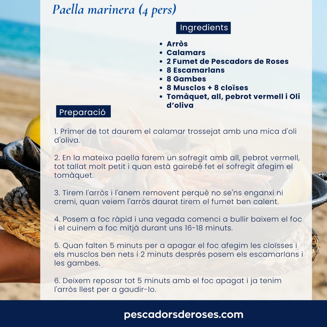 NOVA RECEPTA 🍴És temps de vacances, de família, d’amics.... i què millor amb una paella al voltant d’una taula 🩵

Es tiempo de vacaciones, de familia, de amigos... i que mejor que alrededor de una mesa con un buen arroz.

#pescadorsderoses #fumet #fumetdepeixdepescadorsderoses