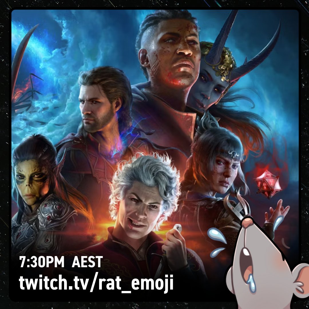 rat_emojiTV's tweet photo. Hey friends, surprise Friday night stream playing my fave s3x simulator Baldur's Gate 3 on HONOUR mode. Which is the insane perma death difficulty! 
See you in 30 minutes 💀 https://t.co/LQDuC4THaX