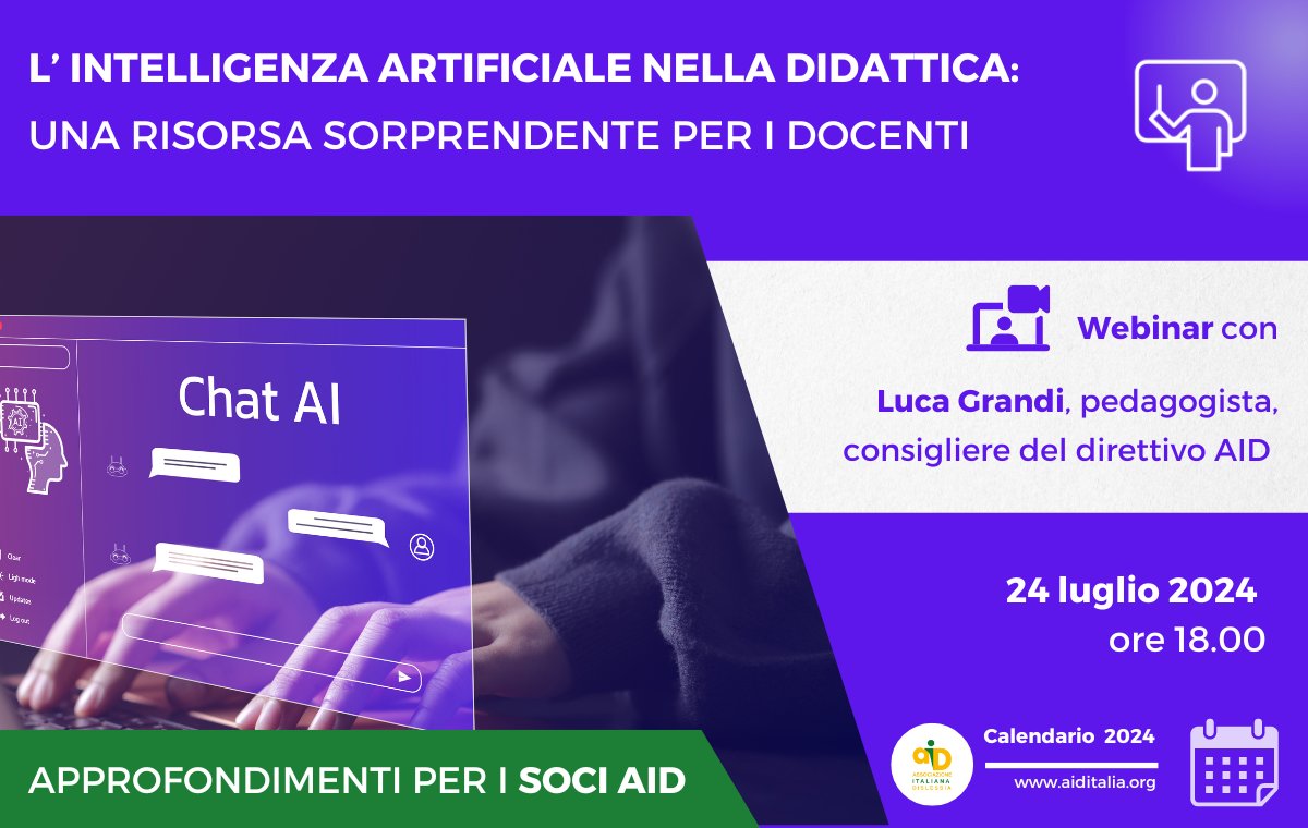 In che modo l'#Intelligenza #Artificiale può aiutare gli #insegnanti? E' possibile utilizzarla come supporto nella personalizzazione della #didattica e nella creazione di materiali #inclusivi, adatti ai diversi stili di #apprendimento degli #studenti?👇
bit.ly/webinar_24lugl…