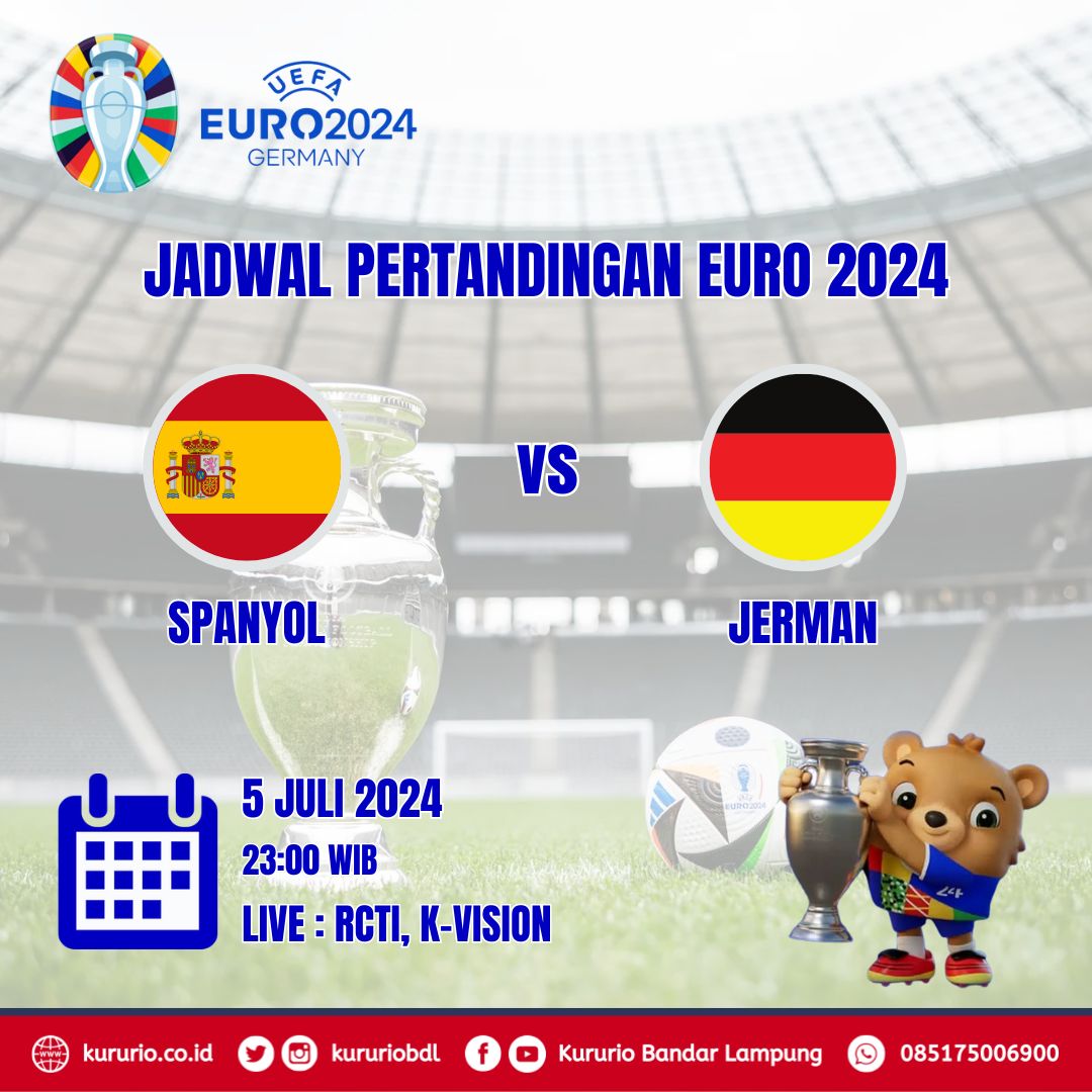 Jadwal EURO 2024

Spanyol vs Jerman   

5 Juli 2024 (23:00)

Live  RCTI &amp; K-Vision

#euro2024
#germany
#football
#sepakbola
#kururio
#kururiobdl
#bandarlampung