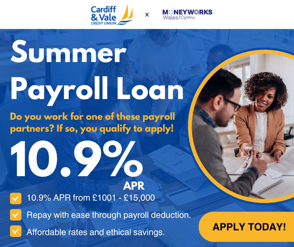 Do you work for one of these companies?

👉 Admiral 
👉 Cardiff and Vale University Health Board 
👉 Cardiff Bus 
👉 Cardiff Council 

If so, you are eligible to apply for our Summer Payroll Loan! Click the link for more information: cardiffcu.com/our-services/l…