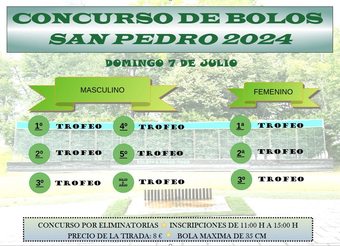 Mañana, domingo 7, se celebra en la bolera de San Roque el 𝐂𝐨𝐧𝐜𝐮𝐫𝐬𝐨 𝐝𝐞 𝐁𝐨𝐥𝐨𝐬 𝐝𝐞 𝐒𝐚𝐧 𝐏𝐞𝐝𝐫𝐨 abierto para todas las personas que quieran participar o quieran saber más sobre este deporte.

📍 Bolera de San Roque (Tineo)
#Asturias