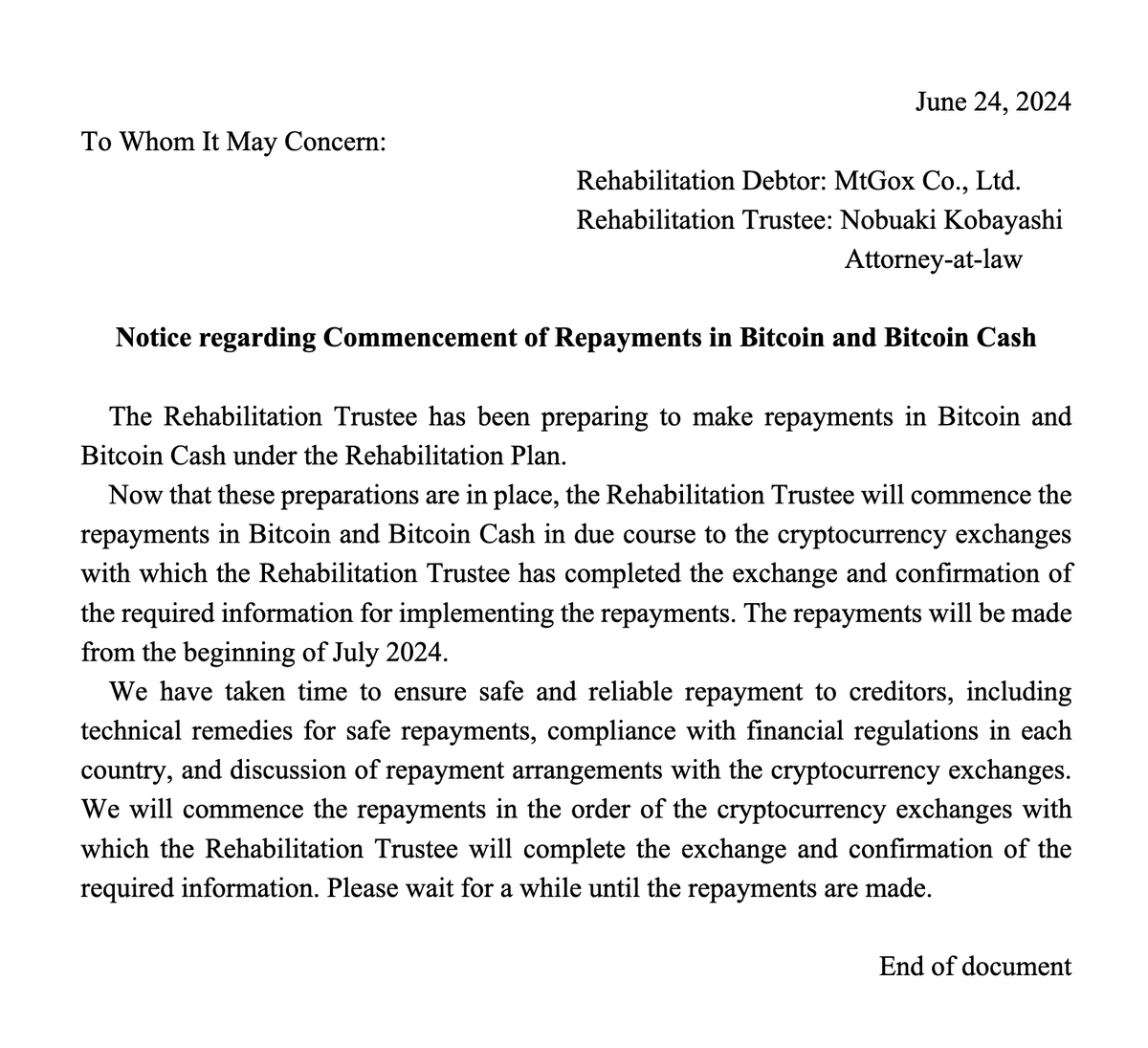 UPDATE: Mt. Gox moving $2.71B BTC

In the past 8 hours, Mt. Gox wallets moved 47,229 BTC ($2.71B) from the cold wallet 1HeHL.

2701.8 BTC ($148.4M) was moved out of Mt. Gox wallets with 1544.7 BTC ($84.9M) sent to Bitbank through Gox address 1PKGG, and 1157.1 BTC ($63.6M) sent to