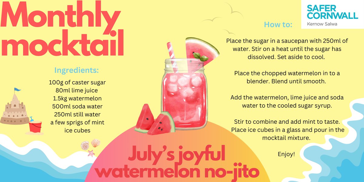 The sun may not be shining much so far this month but why not try brightening your day with July's Joyful Watermelon No-jito

#monthlymocktails