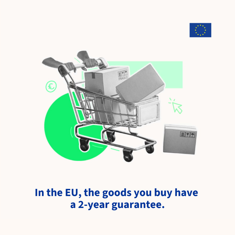 EUCouncil's tweet photo. When you buy goods or services in the EU, be it online or in a shop, you can benefit from clear rules that protect you as a consumer, including:

🛍️ a minimum 2-year guarantee for all goods
📱 the right to cancel &amp; return an online order within 14 days

→ https://t.co/Ojxx8dVqPV