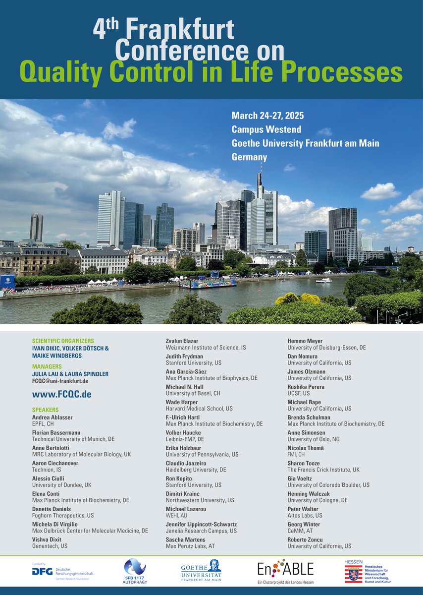 SFB 1177 (@sfb1177) on Twitter photo We are excited to announce the 4th Frankfurt Conference on Quality Control in Life Processes organized by <a href="/iDikic2/">Ivan Đikić</a>, Maike Windbergs & Volker Dötsch. Check out our fantastic line-up & save the date!
⏰: 24. – 27.03.2025
📌: <a href="/goetheuni/">Goethe-Universität</a>
@sfb11177 <a href="/EnableFrankfurt/">Enable Cluster in Frankfurt</a>, #FCQC2025 We are excited to announce the 4th Frankfurt Conference on Quality Control in Life Processes organized by <a href="/iDikic2/">Ivan Đikić</a>, Maike Windbergs & Volker Dötsch. Check out our fantastic line-up & save the date!
⏰: 24. – 27.03.2025
📌: <a href="/goetheuni/">Goethe-Universität</a>
@sfb11177 <a href="/EnableFrankfurt/">Enable Cluster in Frankfurt</a>, #FCQC2025