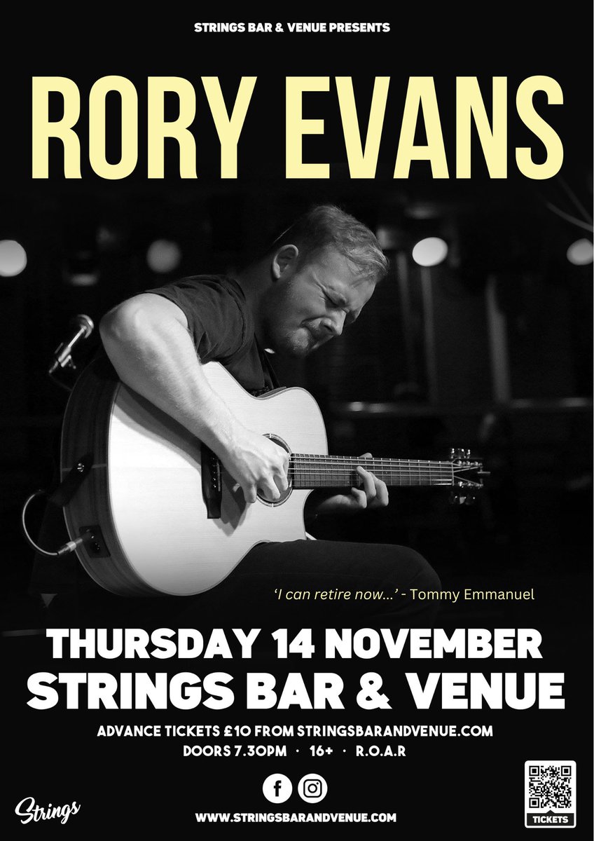 Thursday the 14th November at Strings sees Rory Evans, a skilled guitarist hailing from Wallingford, England, take to the stage.

We know that there are many of you on the Island that would appreciate this show, and we very much look forward to it!

Tickets are available now!