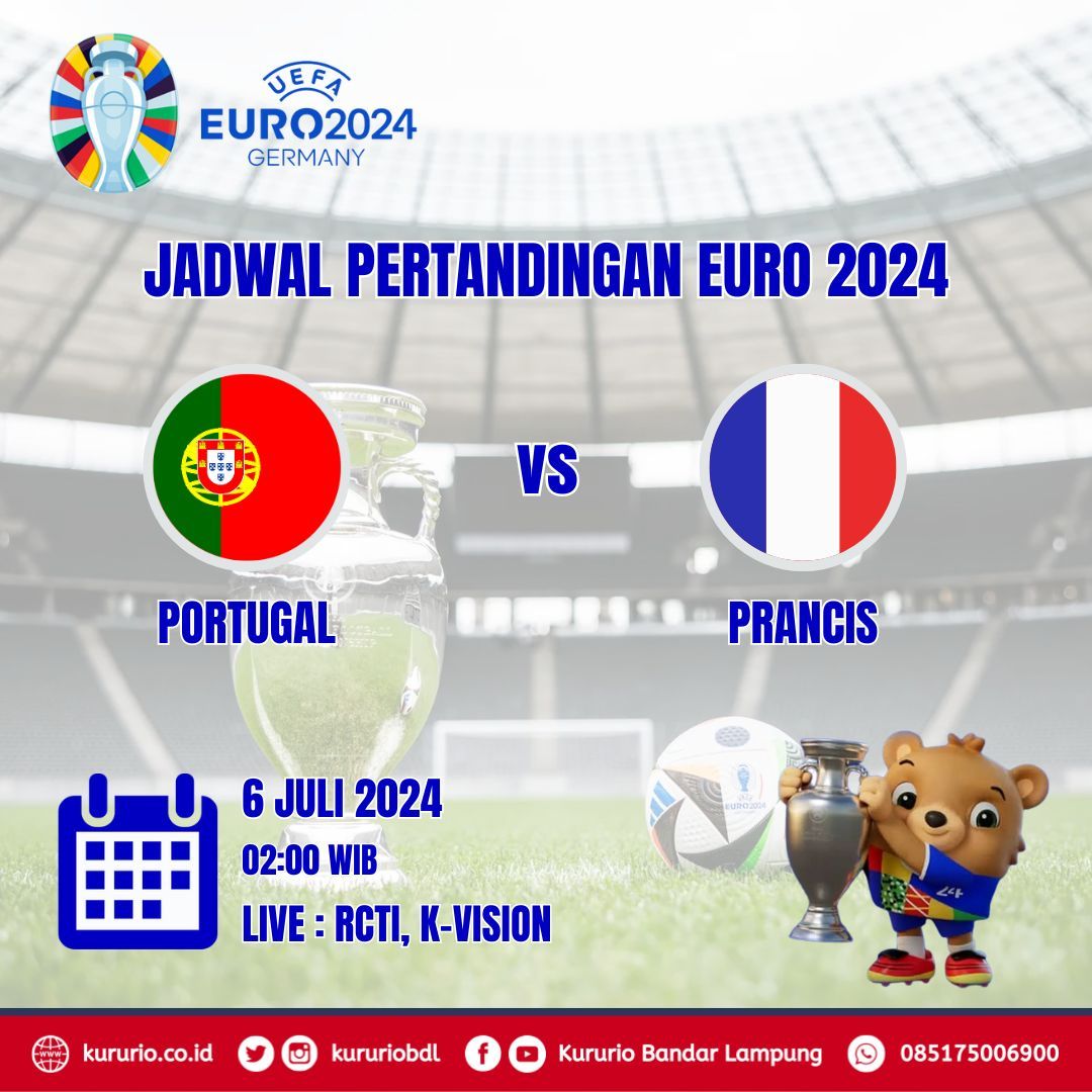 Jadwal EURO 2024

Portugal vs Prancis   

6 Juli 2024 (02:00)

Live  RCTI &amp; K-Vision

#euro2024
#germany
#football
#sepakbola
#kururio
#kururiobdl
#bandarlampung