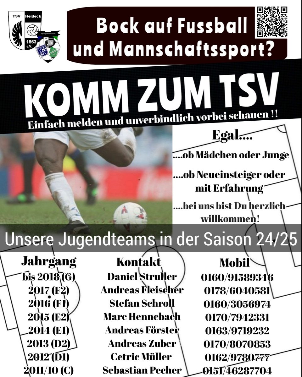 tsvheideck1863's tweet photo. Die neue Saison steht vor der Tür. Wer Lust hat kann sich gerne an unsere jeweiligen Trainer melden und unverbindlich reinschnuppern.
Gerne Beitrag auch weiter teilen😉
#heideck #landkreisroth #röttenbach #heideckerjugend #tsv #jugendfussball #Kinder #soccer #em https://t.co/GVZGMWUoo6