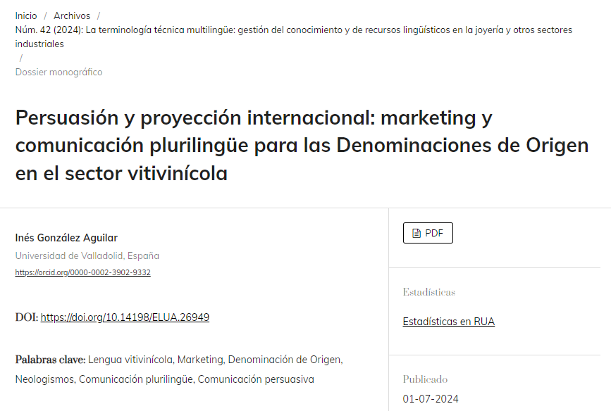 Si te interesa el marketing y la persuasión, no te pierdas este artículo de <a href="/inesgzlzaguilar/">Inés González Aguilar</a> con especial atención a la comunicación plurilingüe y las denominaciones de origen vitivinícolas.

DOI: doi.org/10.14198/ELUA.…