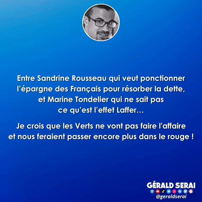 GeraldSerai's tweet photo. #bfn #breakingfakenews #humour #brèves #actualite #electionslegislatives #NouveauFrontPopulaire #EELV #SandrineRousseau #MarineTondelier #Economie #épargne #impots #effetlaffer
Suivez-moi ! 😜 https://t.co/k5ESEzyfHM