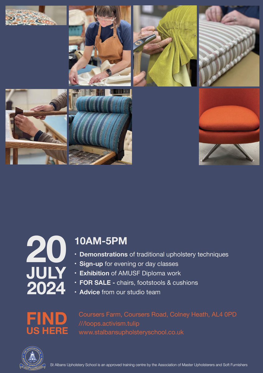 It's that time of year when our training schools gear up for their Open Days, events that celebrate students' incredible achievements over the past year. 

St Albans Upholstery School is holding their Open Day on 20th July. If you're local to the area, it's not to be missed.