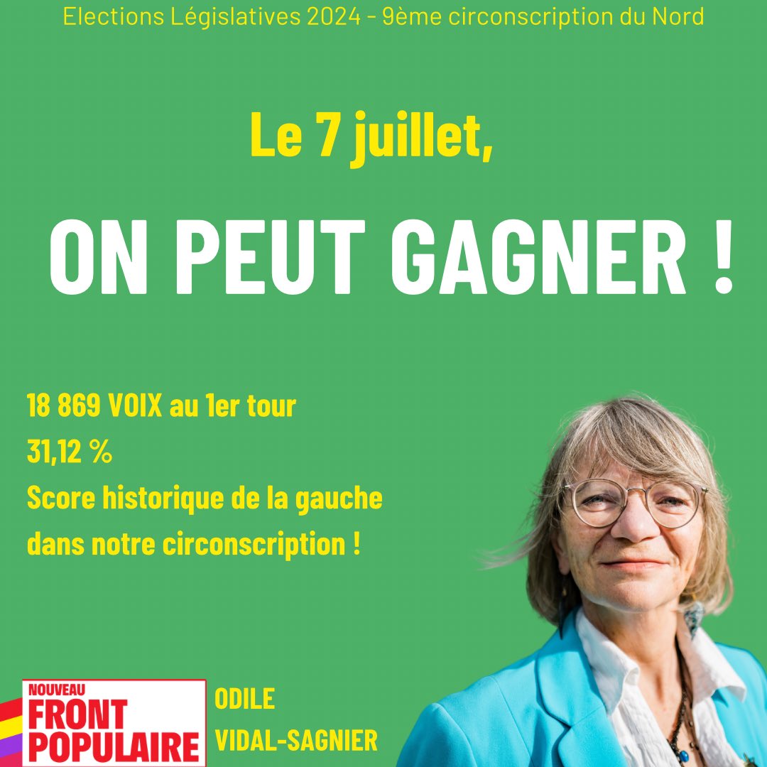 Circos 4, 7 et 9 du #Nord, même possibilité pour :
❌en finir avec la politique #Macron et ses députées sortantes
❌contrer le #RassemblementNational 
✅envoyer des députées compétentes, déterminées, de progrès 💪🔥🌹🌻
#7juillet2024 On vote <a href="/ch_brun/">Charlotte Brun</a> <a href="/karima_chouia/">Karima CHOUIA</a> @VidalSagnierO