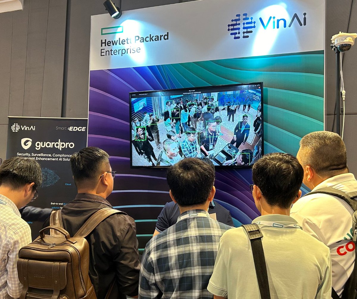 VinAI_Research's tweet photo. ๐ #VinAI had an amazing time at HPE Industry Solution 2024!
โ๏ธ Thought-provoking panel discussion with experts from HPE and Intel, exciting collaboration in the works, packed booth with non-stop demos of #GuardPro, and so much more! Swipe through our photos to catch the buzz! https://t.co/8ZOwf9gF1K