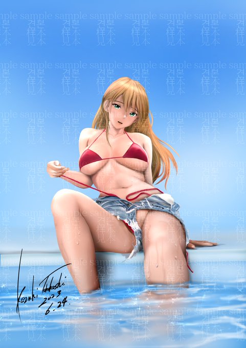 まだ梅雨だとゆうのになんて暑さだ・・・#ビキニの日#暑いので水着絵で体温調節する 