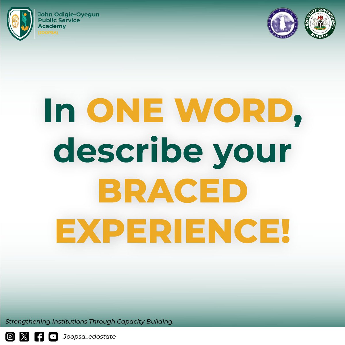 joopsa_edostate's tweet photo. Highlights from The BRACED Commission Strategy Retreat Programme for Heads of Service

.
.
.
…come experience JOOPSA

#BRACEDRetreat2024
#JOOPSA
#edostate
#publicservice
#teamjoopsa https://t.co/B1jr1lHAqT