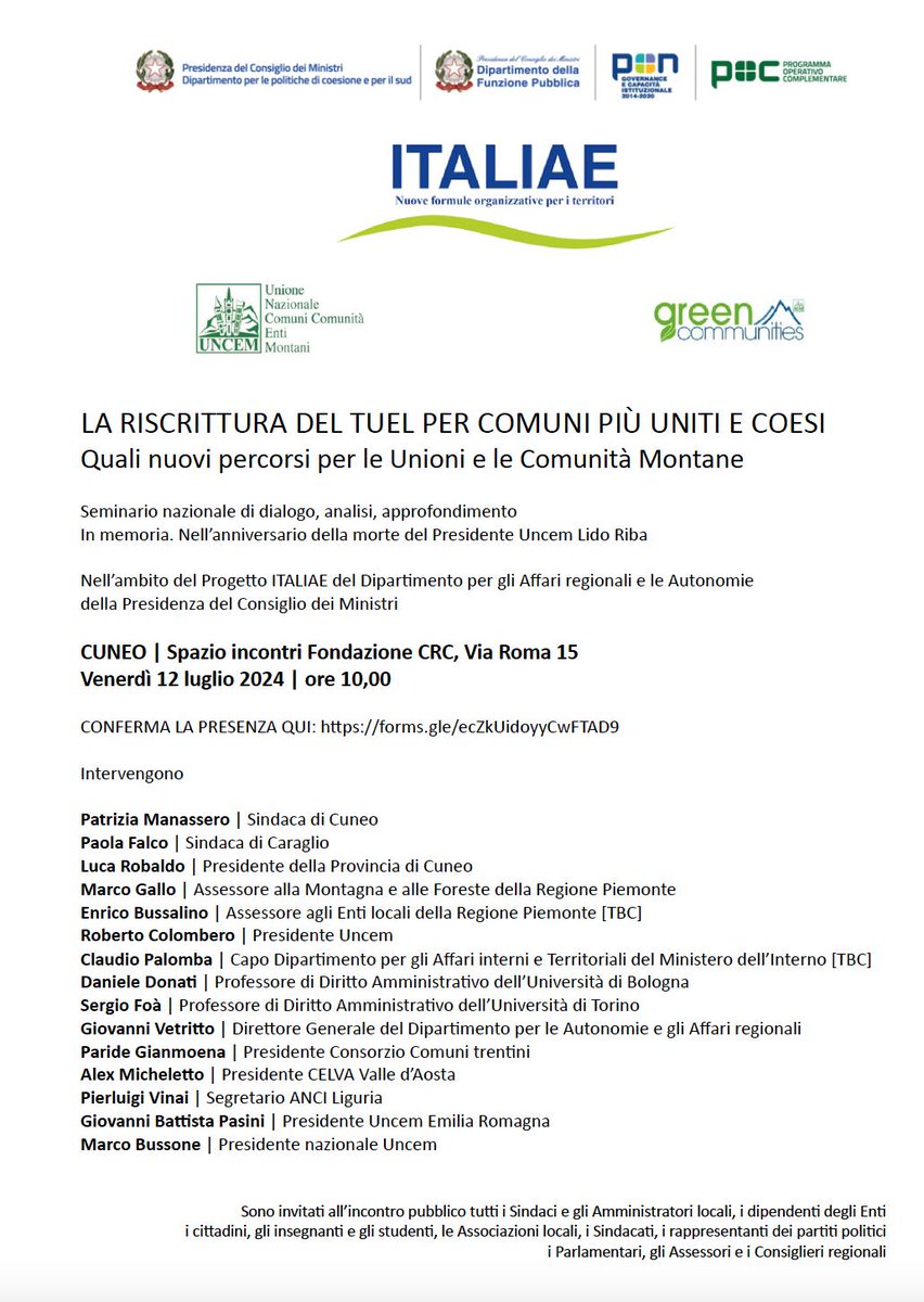AnciLiguria's tweet photo. 🆕Convegno #Uncem sul nuovo #Tuel per gli enti locali
🗓venerdì 12 luglio 
🕙ore 10 
📍#Cuneo 
Per partecipare è necessario registrarsi.
Tutte le info
ℹ️ https://t.co/Z6RiN1Rjtk https://t.co/PrYQ5qtxwz