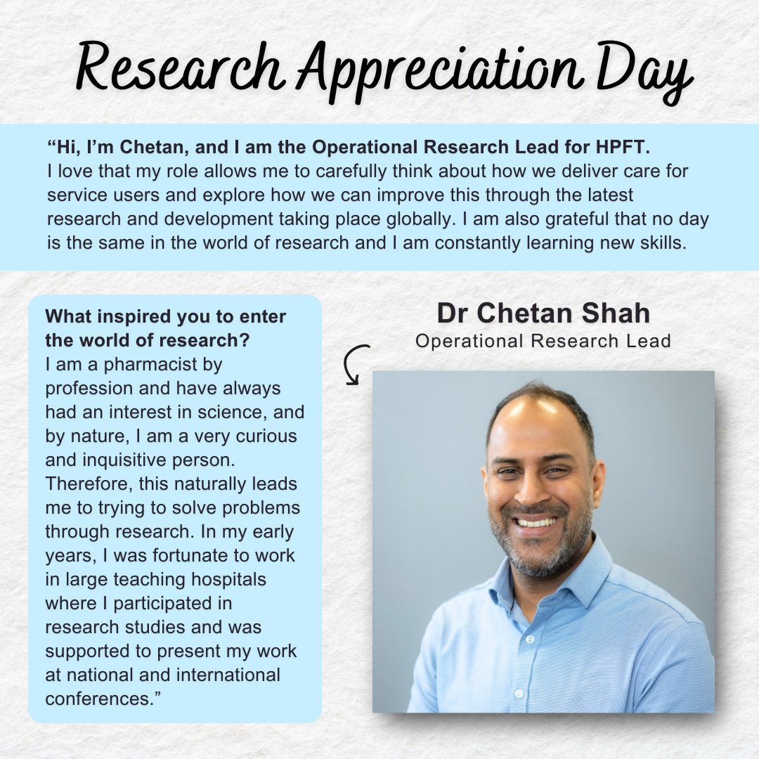 Today is #ResearchAppreciationDay – to celebrate, we are sharing stories from HPFT’s Research and Development team <a href="/HPFT_Research/">Research at HPFT</a>, who strive towards making big differences to the lives of those with mental illnesses, learning disabilities and dementia.