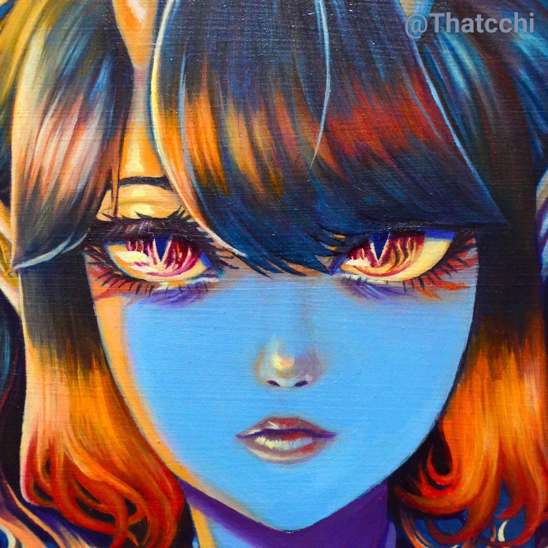 Thatcchi's tweet image. Hello I'm back. Here's an oil painting I made. I have titled it, "Let's burn down Walmart." I'm kidding, it's "Pyrrha" because you know, Pyrrhus=Red, and she has reddish hair. Ok bye— 🫂❤️🔥✨