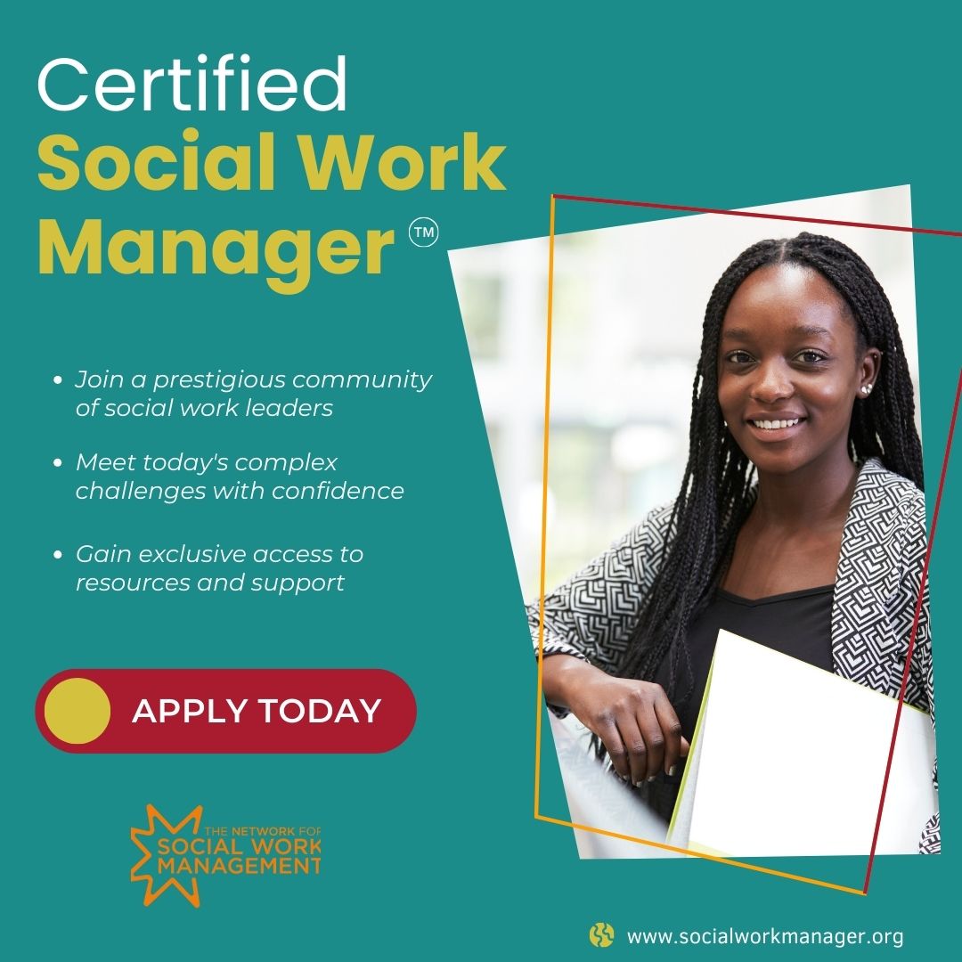 TheNSWM's tweet image. The Certified Social Work Manager™ credential symbolizes dedication, competence, and a forward-thinking approach to social work management. Be part of the inaugural cohort! 
Applications due August 1st, 2024: bit.ly/3UAxlCU. 
#MacroSocialWork #MSW