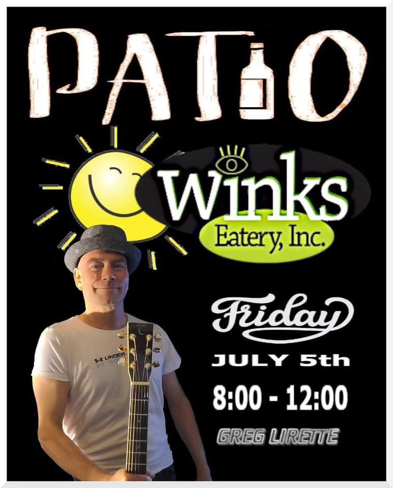 Happy Friday Winks Fans! Open today 11am-2am. Full rack of ribs special $16.99. Lots of Rum, Vodka and Gin bottles of <a href="/ne1spirits/">ne1spirits</a> togo! Greg Lirette live tonight on the patio or inside 8pm. It’s going to be a great weekend and we can’t wait to see you! 🌞 #lndnont #londonontario