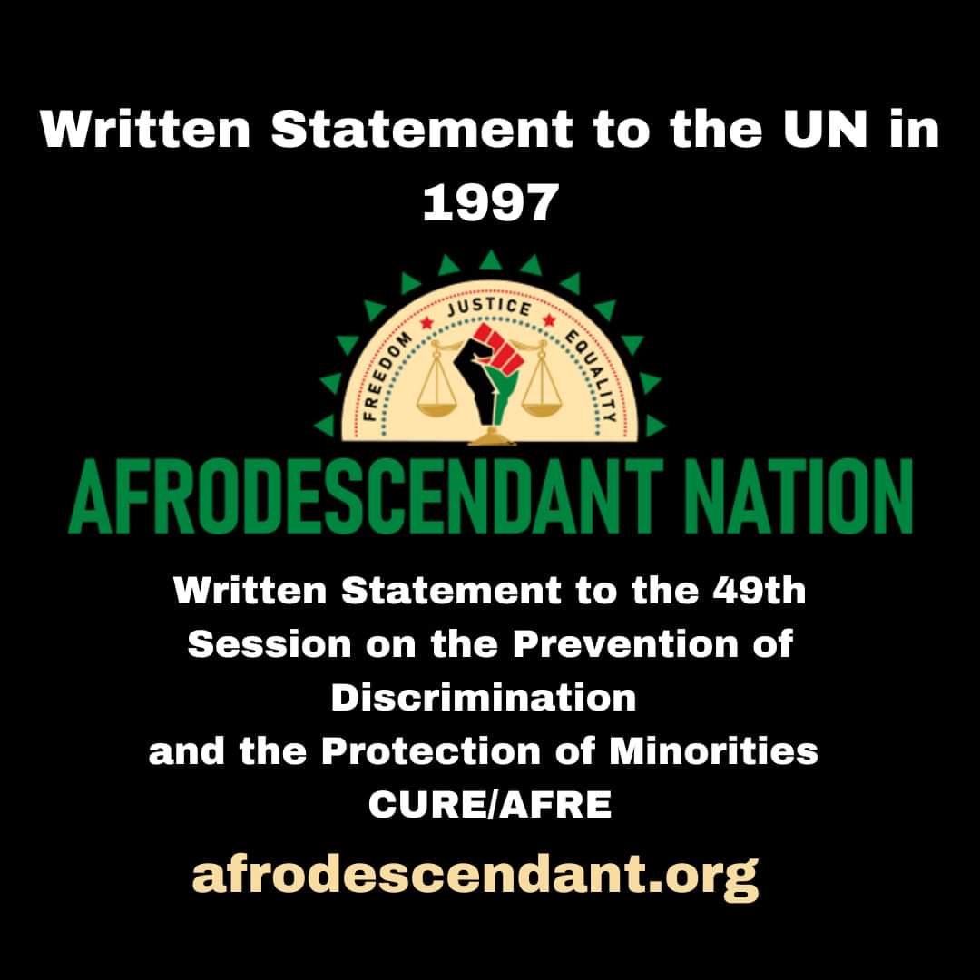 📜 **Historical Moment Alert!**

In 1997, CURE/AFRE made their first official communication to the UN. This pivotal document highlighted ongoing human rights violations against African Americans. 🌍✊🏿

#HumanRights #History #Afrodescendant