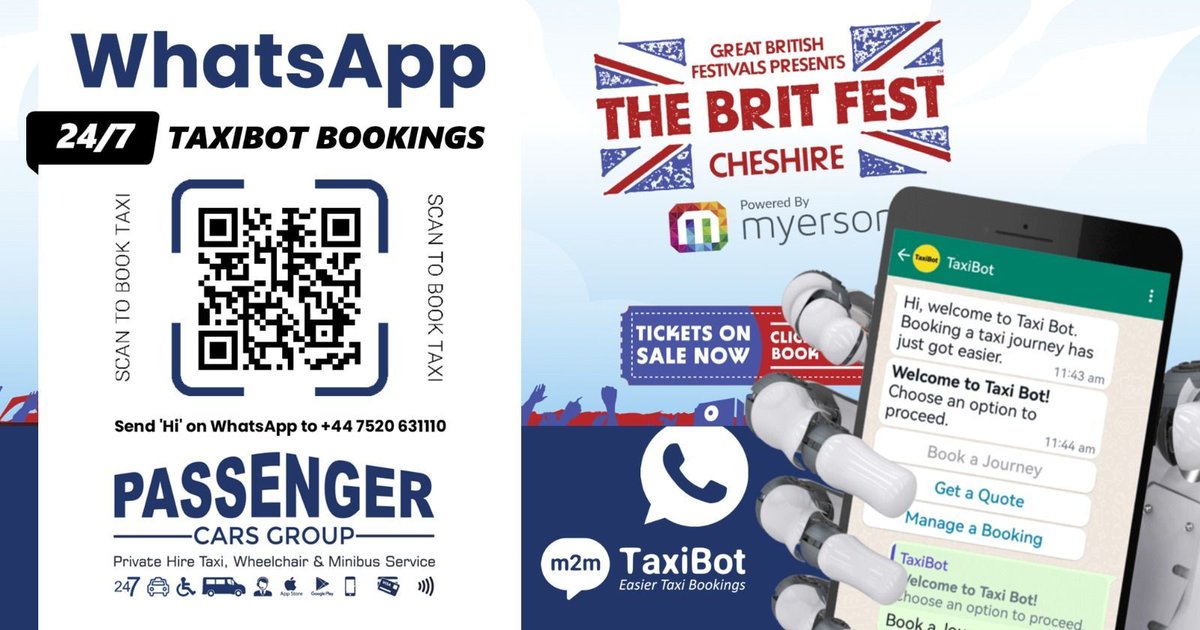 Join us this weekend <a href="/TheBritFestUK/">The Brit Fest</a>  for a 3-day celebration of all things British! Enjoy music, culture, cars, food, and more. 

Simply message #TaxiBot and say Hi to start the booking 👋  #WhatsApp manages the whole process  hassle free 🚕
buff.ly/3K85hCk 

#BritFest