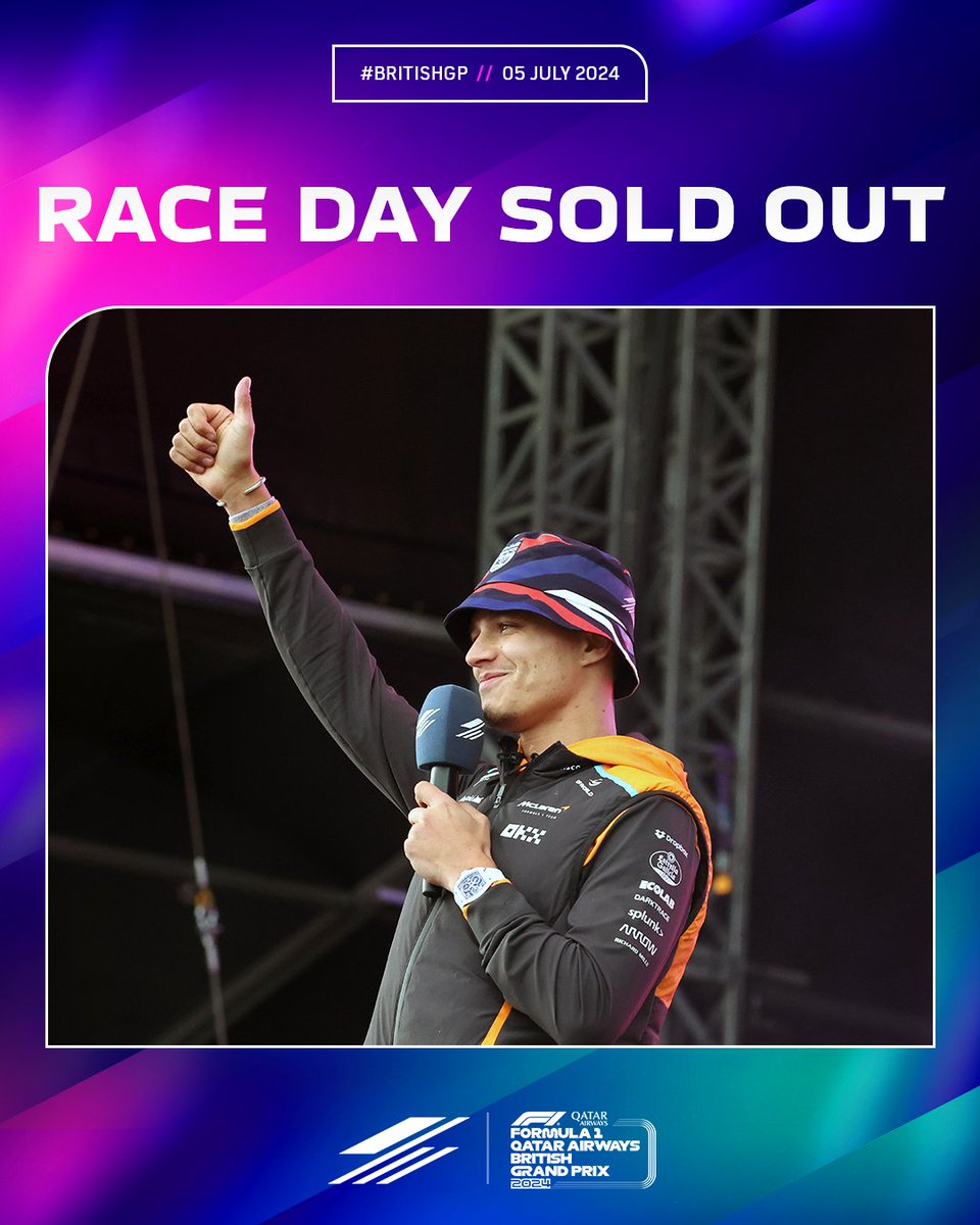 SilverstoneUK's tweet photo. RACE DAY SOLD OUT!

3 day weekend and Sunday tickets now sold out for the #BritishGP. Limited Saturday tickets and hospitality still available.

There will be no tickets available at the gate on Sunday. Please do not travel to circuit if you don’t have a ticket.

#F1 https://t.co/ojZiTnjFlS