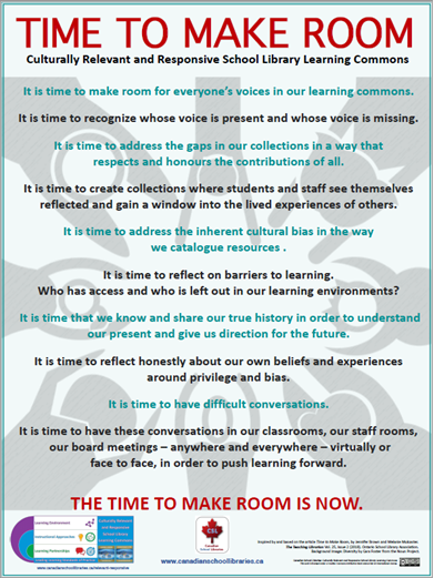 It is time to make room! 
Who is present in your school and wider community, and are they represented in the books and curriculum? What values are you representing? 
Let's talk about it. Let's move forward.
#difficultconversations #timetomakeroom