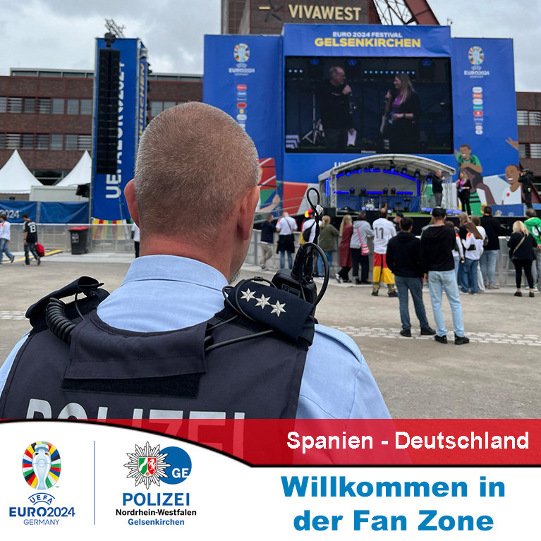 In weniger als einer Stunde rollt der Ball! Wir sind sowohl in der Fan Zone am Nordsternplatz als auch am Amphitheater für Sie jederzeit ansprechbar. #ESPGER #Polizei #Gelsenkirchen #PolizeiGelsenkirchen #Euro2024 #UEAFEURO2024