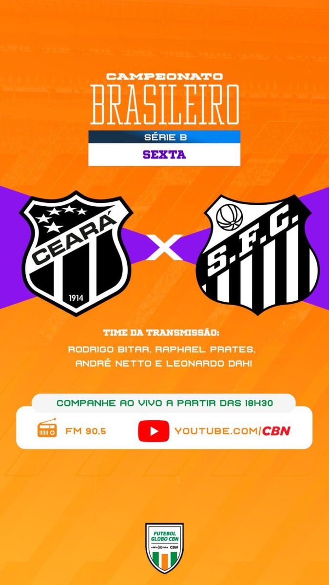 Raphael Prates (@raphaprates) on Twitter photo Hoje, às 18h30, Ceará x Santos com <a href="/rodrigocbitar/">Rodrigo Bitar</a> no <a href="/futglobocbnsp/">Futebol Globo CBN</a>
Abertura pelo YouTube do Futebol Globo CBN.
<a href="/CBNoficial/">Rádio CBN</a> Hoje, às 18h30, Ceará x Santos com <a href="/rodrigocbitar/">Rodrigo Bitar</a> no <a href="/futglobocbnsp/">Futebol Globo CBN</a>
Abertura pelo YouTube do Futebol Globo CBN.
<a href="/CBNoficial/">Rádio CBN</a>