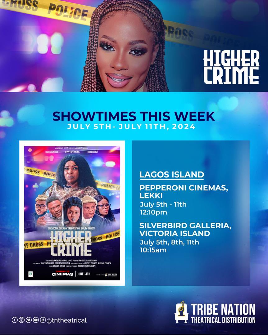 tntheatrical's tweet photo. Yipeeee!! 🤩 An exciting weekend awaits! 🤗🤗🤗
‘HIGHER CRIME’ is still showing in cinemas nationwide 🥳🥳🥳 Make sure you see it before it leaves! 😇
#highercrime #nollywood #cinemamovies #tntheatrical https://t.co/ZJRe4xaMDE