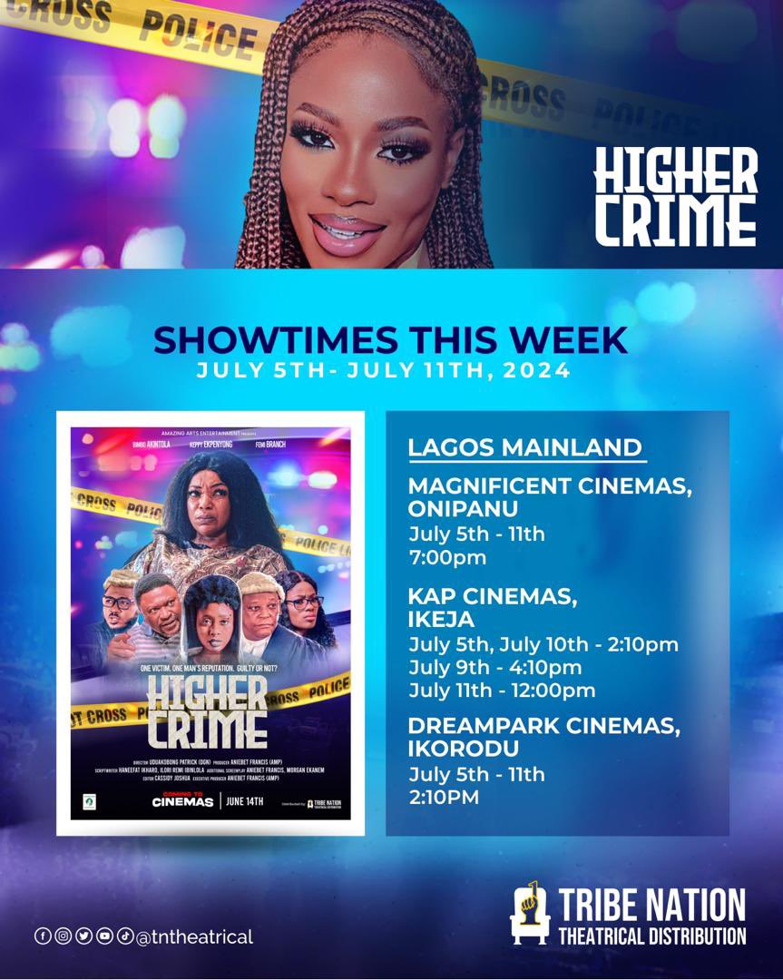 tntheatrical's tweet photo. Yipeeee!! 🤩 An exciting weekend awaits! 🤗🤗🤗
‘HIGHER CRIME’ is still showing in cinemas nationwide 🥳🥳🥳 Make sure you see it before it leaves! 😇
#highercrime #nollywood #cinemamovies #tntheatrical https://t.co/ZJRe4xaMDE