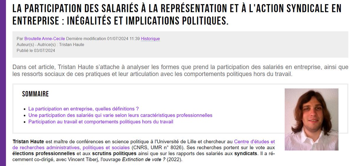 SES-ENS (@ses_ens) on Twitter photo 🗳️Quelle articulation entre participation au travail et comportements politiques hors du travail ?
▶️Un article de <a href="/HauteTristan/">Tristan HAUTE</a> (<a href="/univ_lille/">Université de Lille</a>) à retrouver sur <a href="/ses_ens/">SES-ENS</a>
👉ses.ens-lyon.fr/articles/la-pa…
<a href="/_APSES_/">L'APSES quitte X | Rdv sur @apses.bsky.social</a>
<a href="/des_ens/">Département des sciences sociales - ENS de Lyon</a>
<a href="/eduscol_SES/">éduscol SES</a>
#SES 🗳️Quelle articulation entre participation au travail et comportements politiques hors du travail ?
▶️Un article de <a href="/HauteTristan/">Tristan HAUTE</a> (<a href="/univ_lille/">Université de Lille</a>) à retrouver sur <a href="/ses_ens/">SES-ENS</a>
👉ses.ens-lyon.fr/articles/la-pa…
<a href="/_APSES_/">L'APSES quitte X | Rdv sur @apses.bsky.social</a>
<a href="/des_ens/">Département des sciences sociales - ENS de Lyon</a>
<a href="/eduscol_SES/">éduscol SES</a>
#SES