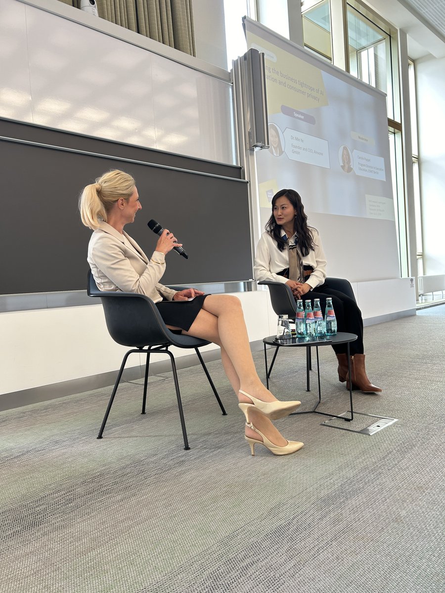 esmtberlin's tweet image. Thank you to all who joined us for our recent ESMT Open Lecture! Special thanks to Dr. Min Ye of AInvone GmbH for her insights on AI innovation and GDPR compliance, and to Carolin Puppel for her excellent moderation. Watch the livestream: eu1.hubs.ly/H0b3cDs0 #ai #innovation