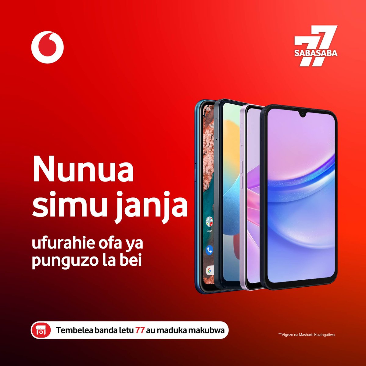 VodacomTanzania's tweet photo. Ofa kabambe Sabasaba hii! Furahia ofa babkubwa kwa kupata punguzo la bei kwa simu zetu. Tembelea banda letu la Sabasaba au maduka makubwa ya Vodacom kupata ofa hizi.
#sabasaba24 #SimuJanja #pamojatunaweza https://t.co/H5cXbuc41x