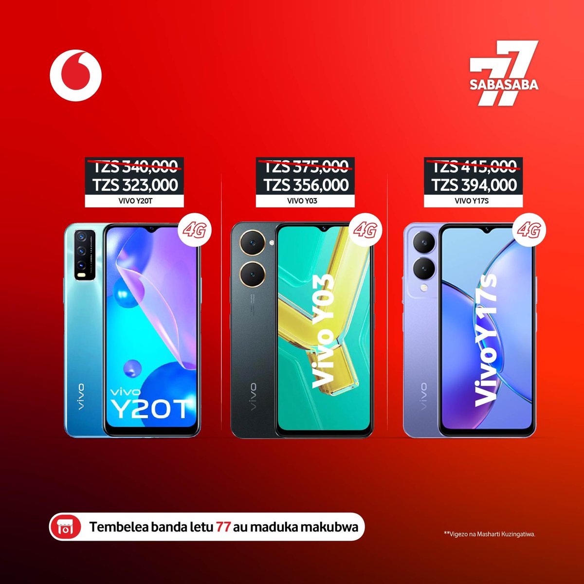 VodacomTanzania's tweet photo. Ofa kabambe Sabasaba hii! Furahia ofa babkubwa kwa kupata punguzo la bei kwa simu zetu. Tembelea banda letu la Sabasaba au maduka makubwa ya Vodacom kupata ofa hizi.
#sabasaba24 #SimuJanja #pamojatunaweza https://t.co/H5cXbuc41x
