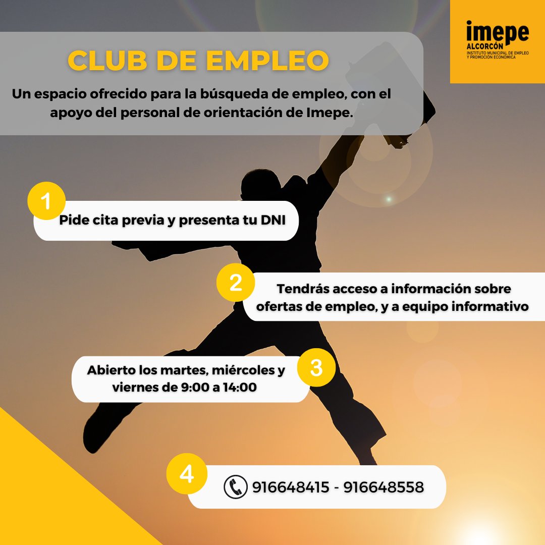 ImepeAlcorcon's tweet photo. 🌟¿Necesitas ayuda en cuanto a orientación? En Imepe te ayudamos👈.
Ofrecemos atención personalizada para tratar el tema de la orientación 🔎.
📌¿A qué esperas?: https://t.co/lQdKxWNPbx
#imepe #orientacionlaboral #atencionpersonalizada #empleo #ofertasempleo #Alcorcon https://t.co/uUBt86bX1P