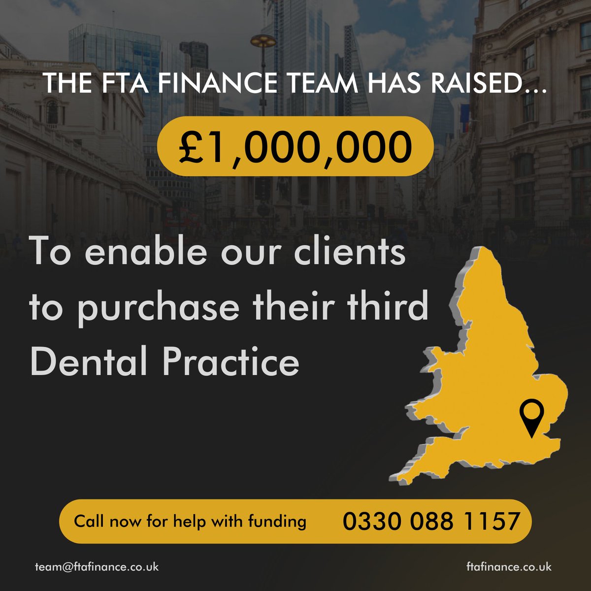FTAFinance's tweet photo. The FTA Finance team has raised £1,000,000 to enable our clients to purchase their third Dental Practice in London .

Contact us here👇
🌐 https://t.co/Yq0ZREPjFb
📱0330 088 11 57 https://t.co/4UTBkgszzH