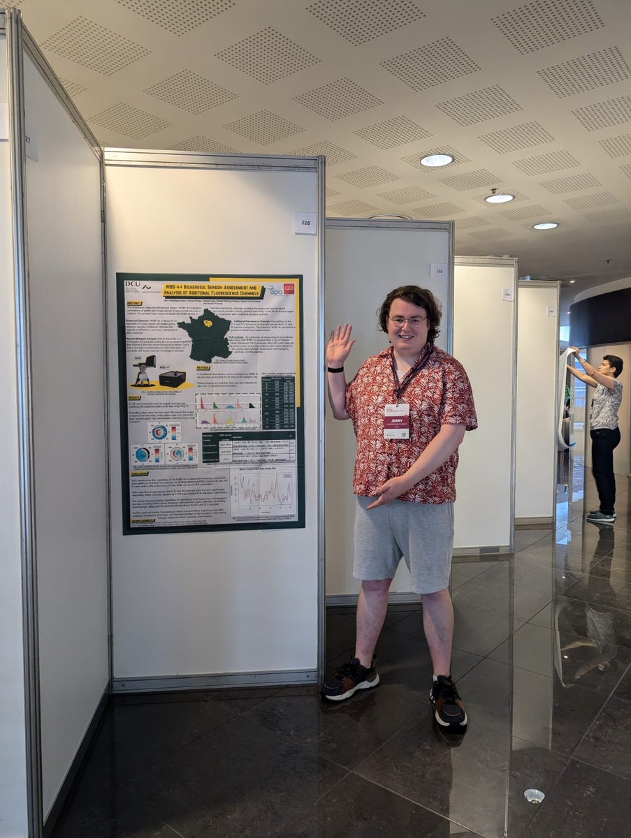 Jerry also presented a couple of posters at World Aerobiology! This poster describes our work in Saclay, France. The WIBS 4+ real-time sensor was used for a sampling campaign to observe performance of its additional D, E, and DE particle channels.  

Great work again! 🇫🇷🔬🇱🇹🍃🇮🇪