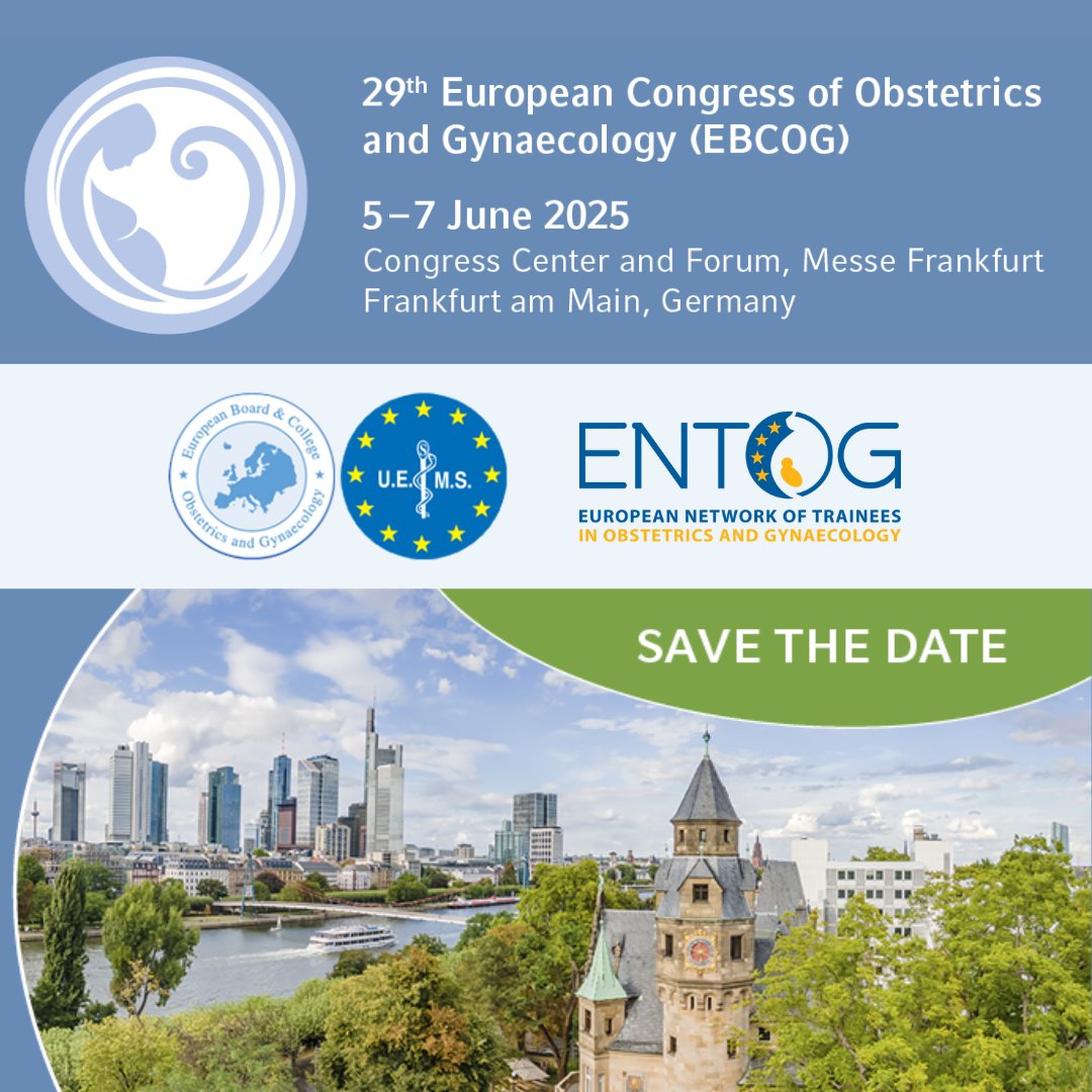 📢📅Save the date - the 29th EBCOG Congress will be held in Frankfurt, Germany from 5-7 June 2025! Registration will open in Summer 2024. Please visit the official website for all information: ebcog-congress.eu #ebcog2025